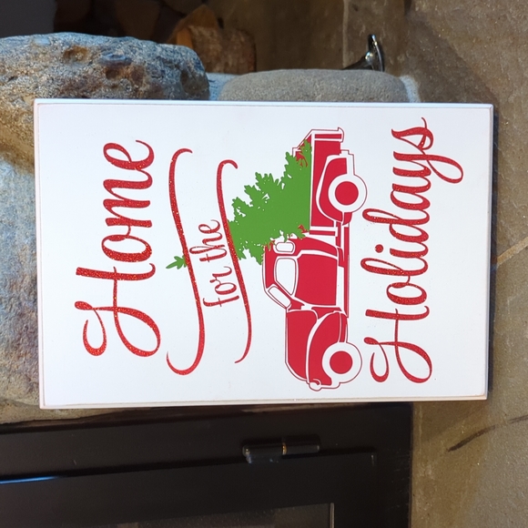 HOME FOR THE HOLIDAYS WOOD GLITTER SIGN & FELT X-MAS TREE - Picture 2 of 8